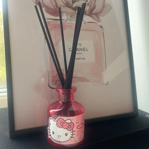 Hello Kitty doftstickor i röd glasflaska - Doftsicks glasflaska med Hello Kitty-motiv som behöver fyllas med doftolja, svarta doftstickor till. Perfekt för att sprida doft rummet och en gullig inredningsdetalj.