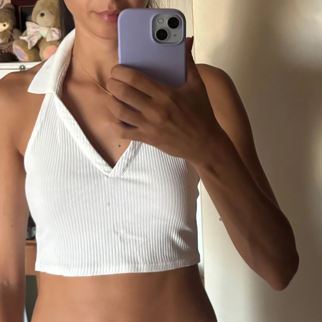 Vit ribbad croppad linnetopp - 1