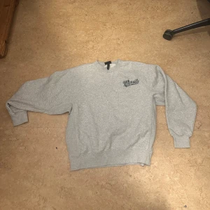 Grå sweatshirt med tryck - Säljer en grå sweatshirt med tryck på både fram- och baksidan. Tröjan har långa ärmar och en bekväm passform. Perfekt för en avslappnad stil.
