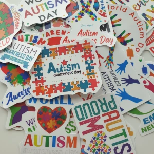 30st Autism Awareness Day klistermärken/stickers  - En färgstark samling klistermärken med motiv och budskap om Autism Awareness Day. Perfekt för att visa stöd, sprida kunskap och peppa om neurodiversitet. Passar på laptop, mobil eller anteckningsbok – gör din vardag mer personlig och engagerad!