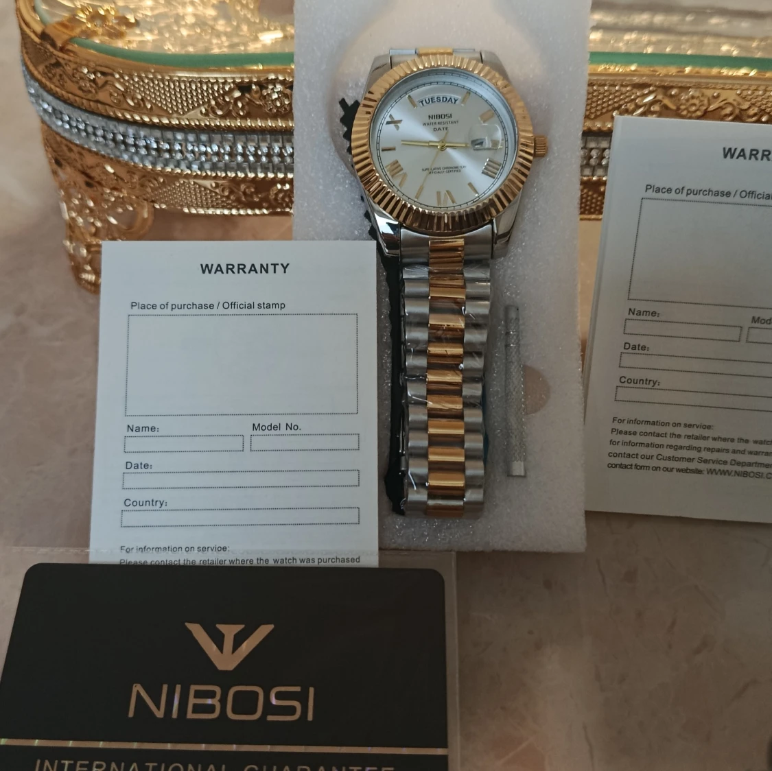 NIBOSI silver- och guldfärgad klocka - 2