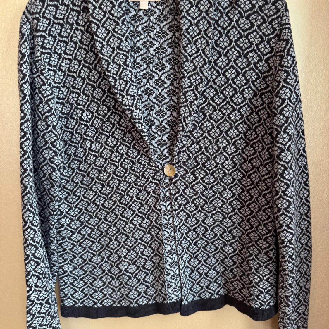 Mönstrad marin/ljusblå kavaj-kofta i bomull  - 1