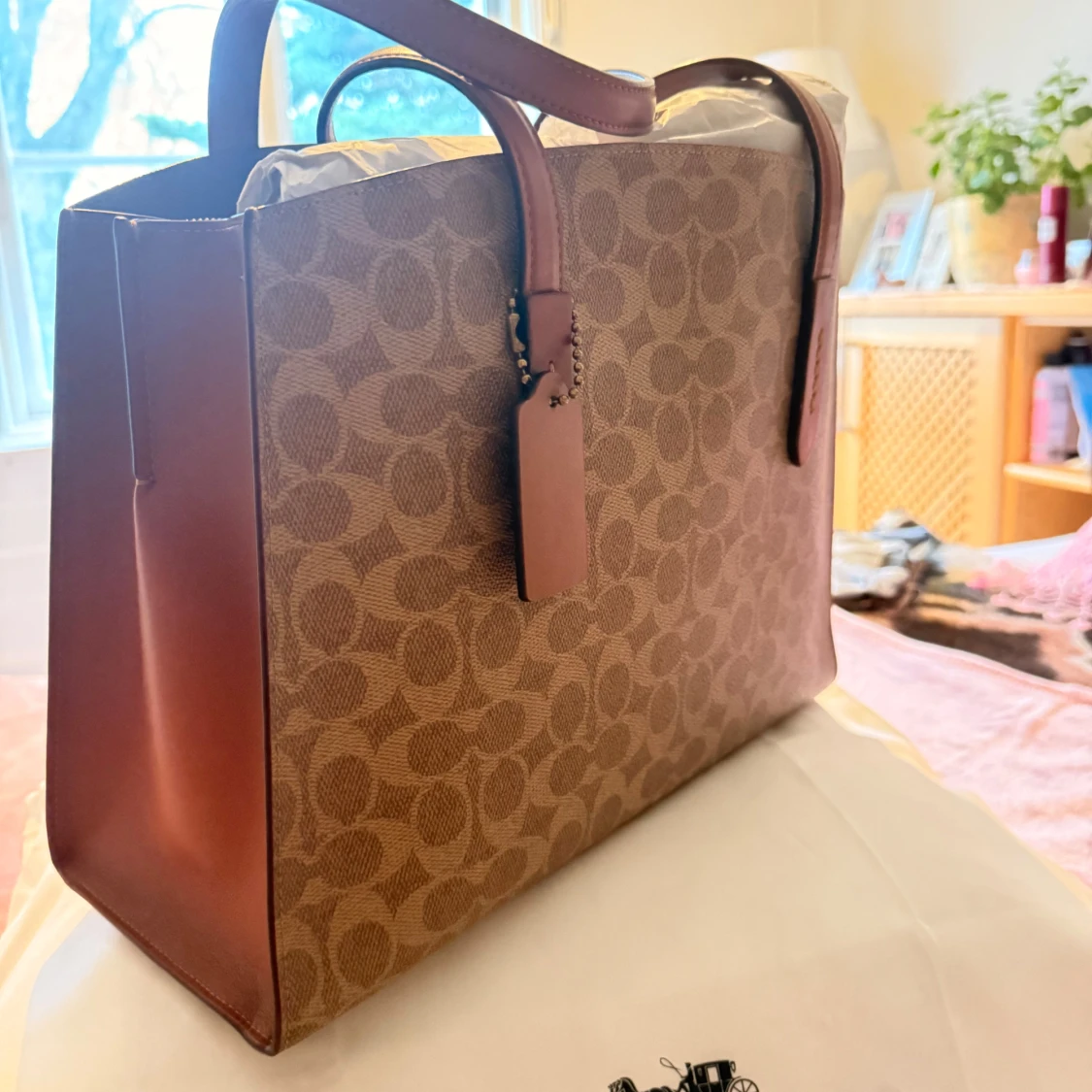 Brun och vinröd handväska från Coach - 2