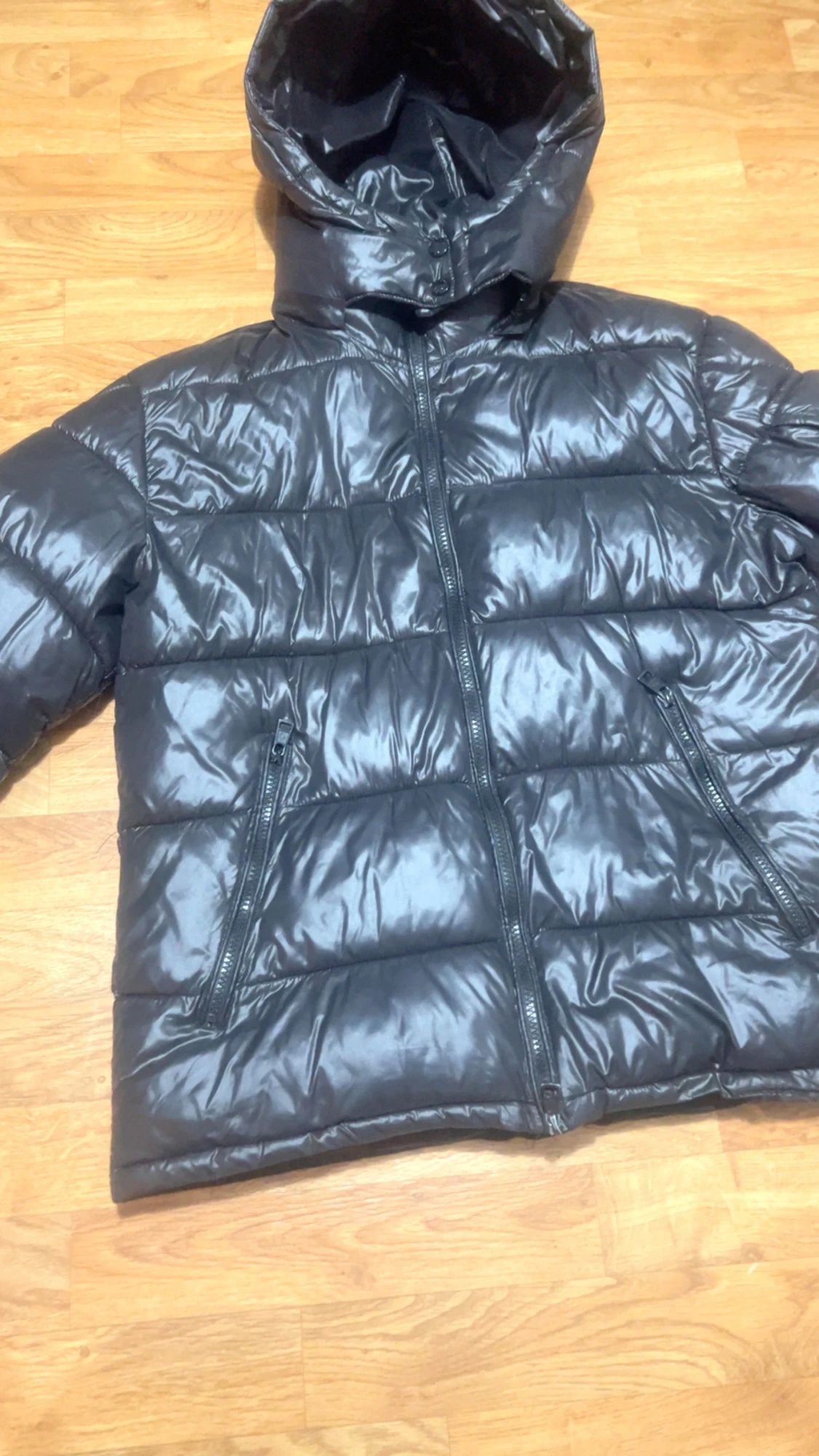 Svart Moncler pufferjacka med huva - 1