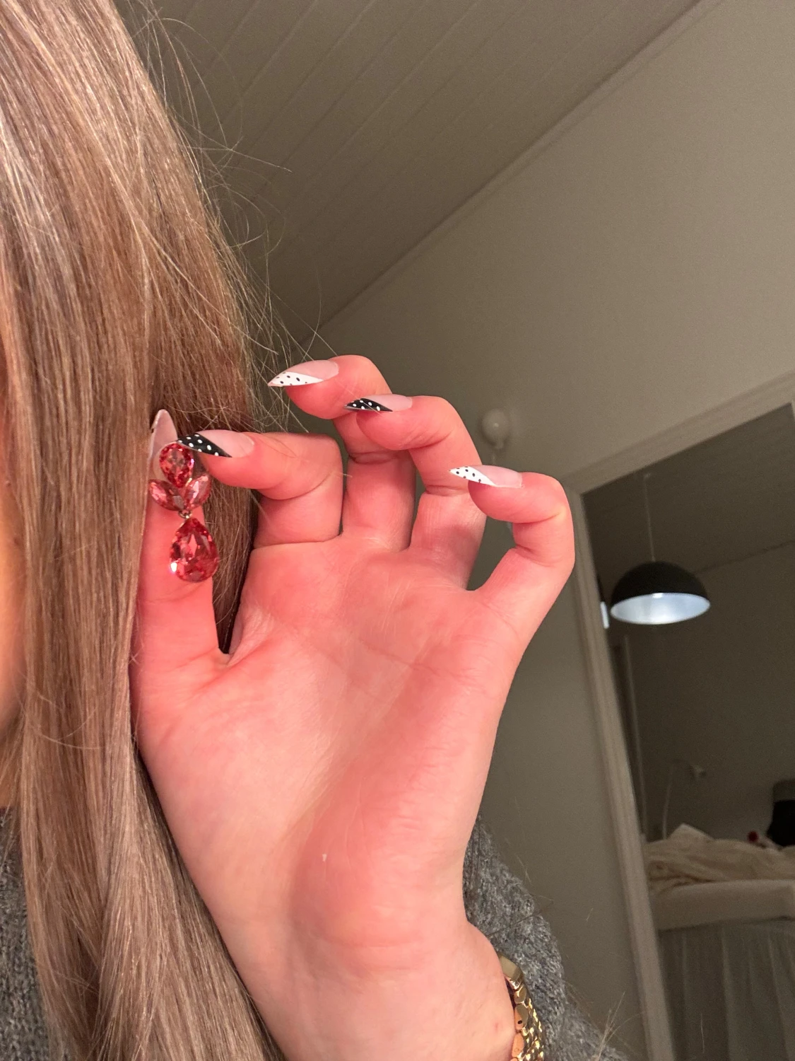 Rosa statement örhängen med stenar - 2