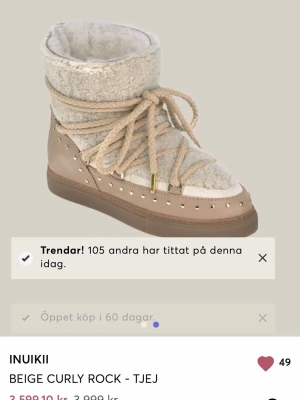 Inuikii skor - Säljer dessa jätte fina slutsålda curly rock inuikkii skor i storlek 39, nypris 4000 som jag säljer för att det är för små och det är för sent att lämna tillbaka, endast testade och de är i original kartongen❤️ skriv för fler frågor!!