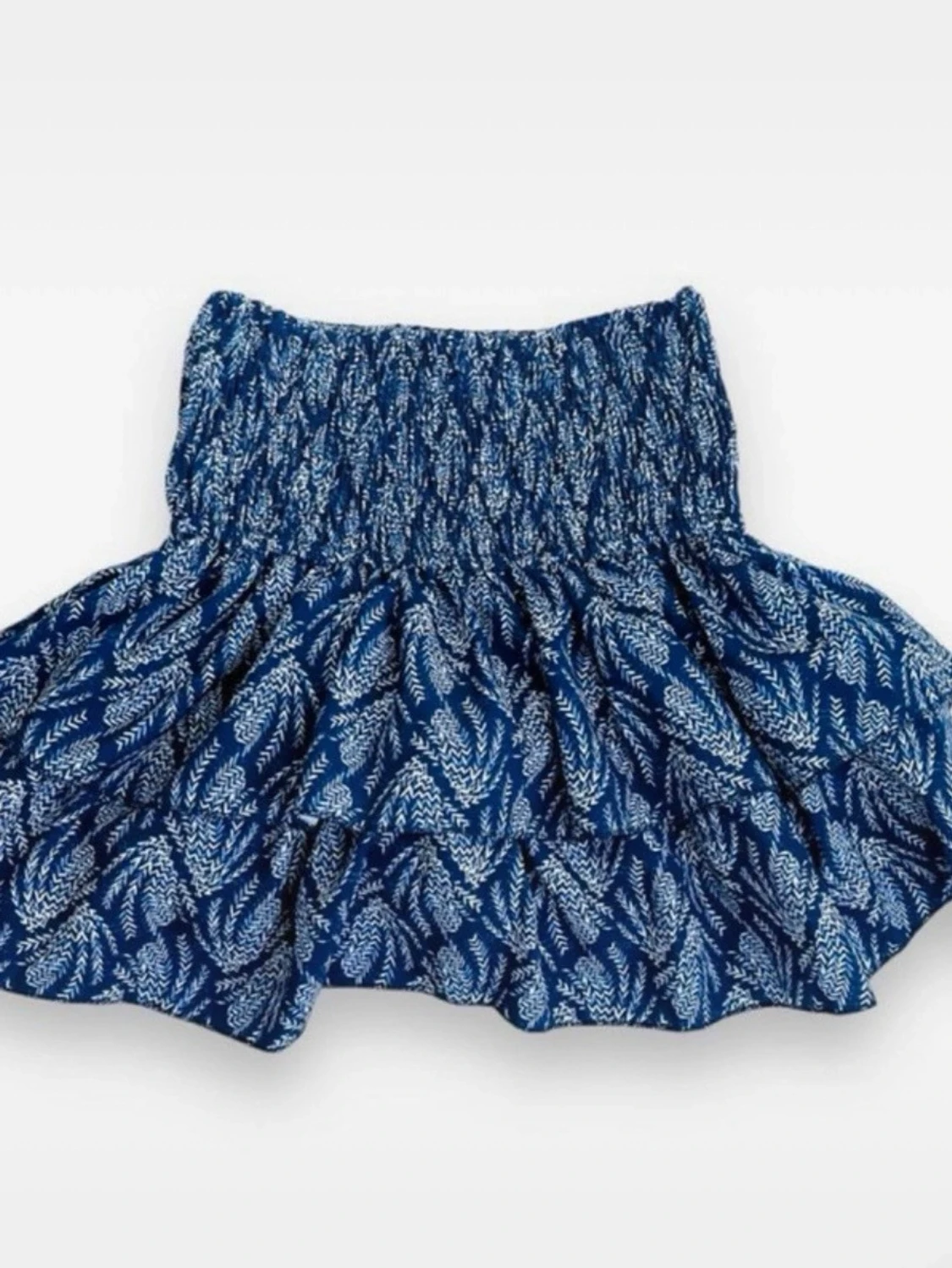 Blå mönstrad kortkjol med volang - 1