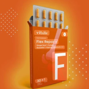 Ingen väst på bilderna - Nya obrutna kosttillskott från Vitaliv, Flex Repair, i orange förpackning.  60 tab i varje fpk Mitt pris: 300:-