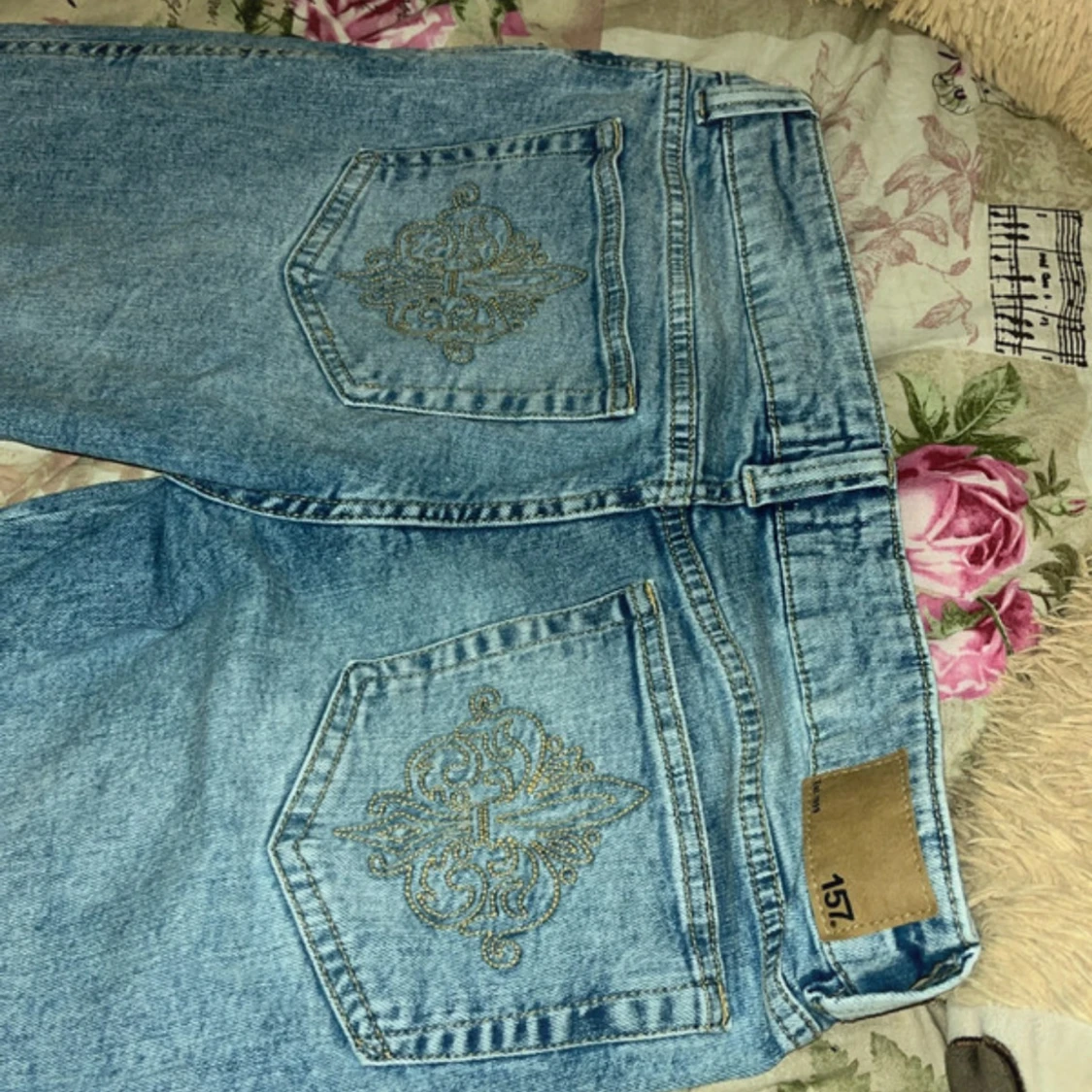 Lågmidjade blå bootcut jeans - 1