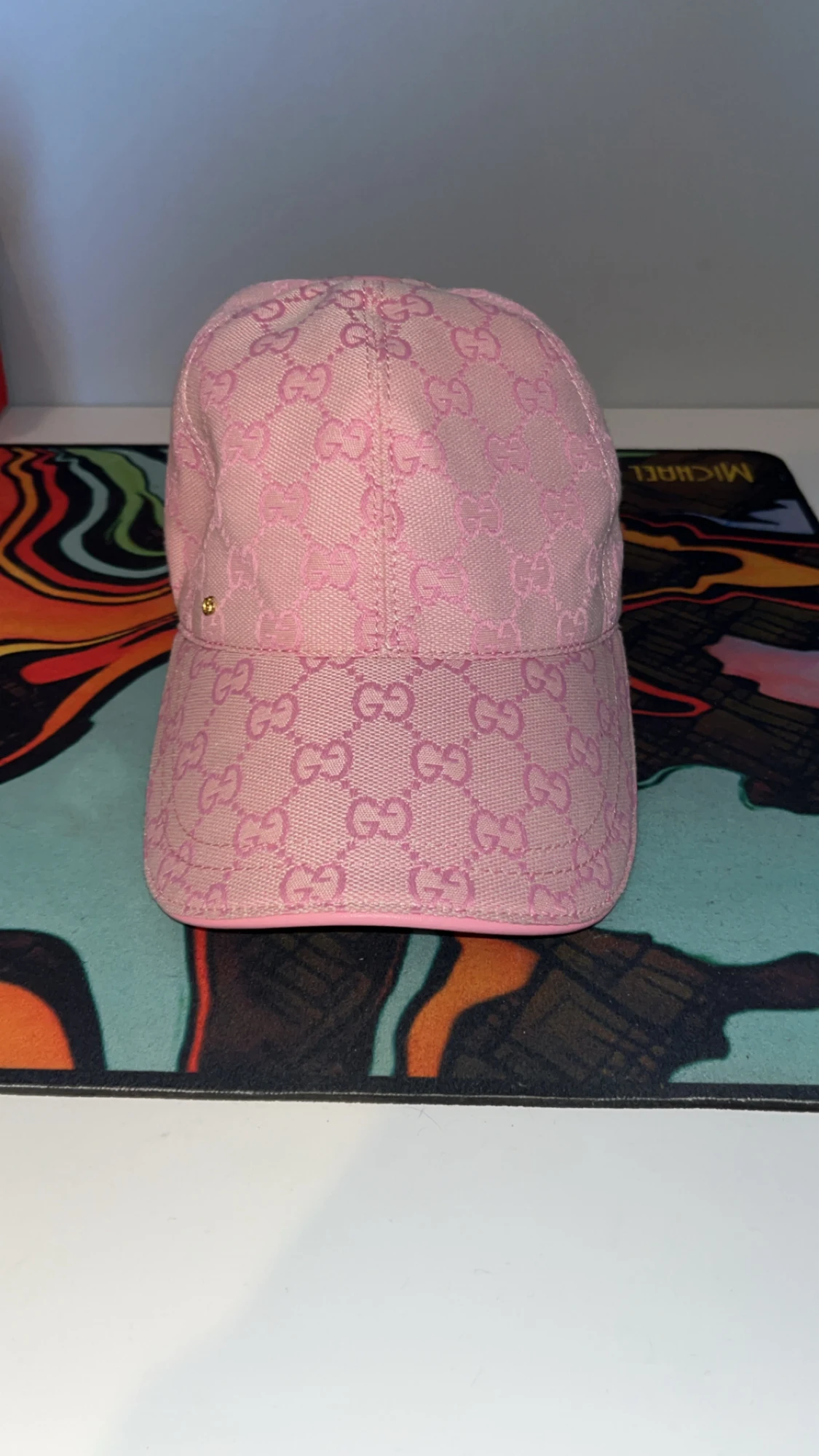 Rosa Gucci keps med GG-mönster för baseball - 2
