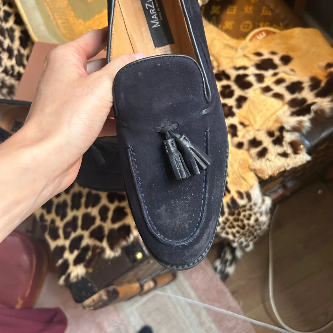 Marzio navy blue loafers i mocka med tofsar - 2