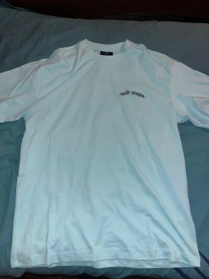 Baby-Blå Daily Utopia t-shirt - Snygg baby-blåshirt från Daily Utopia med svart tryck på bröstet och stort tryck på ryggen. Klassisk passform och rund halsringning, perfekt för en clean och stilren look. Tillverkad i mjuk bomull som känns skön mot huden.