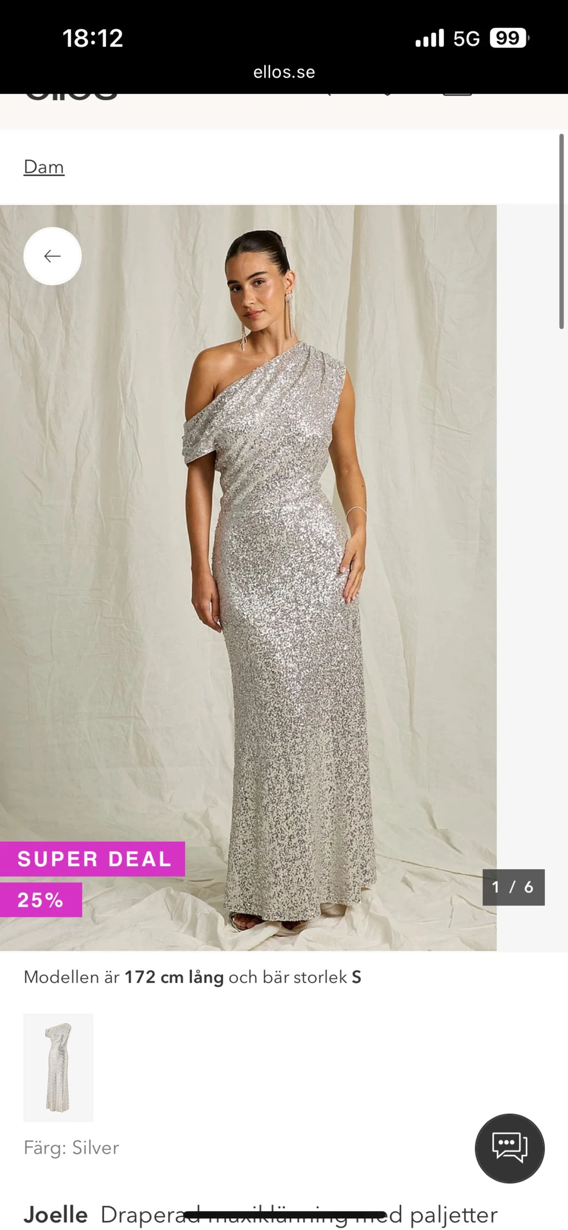 Silver one shoulder maxiklänning Joelle