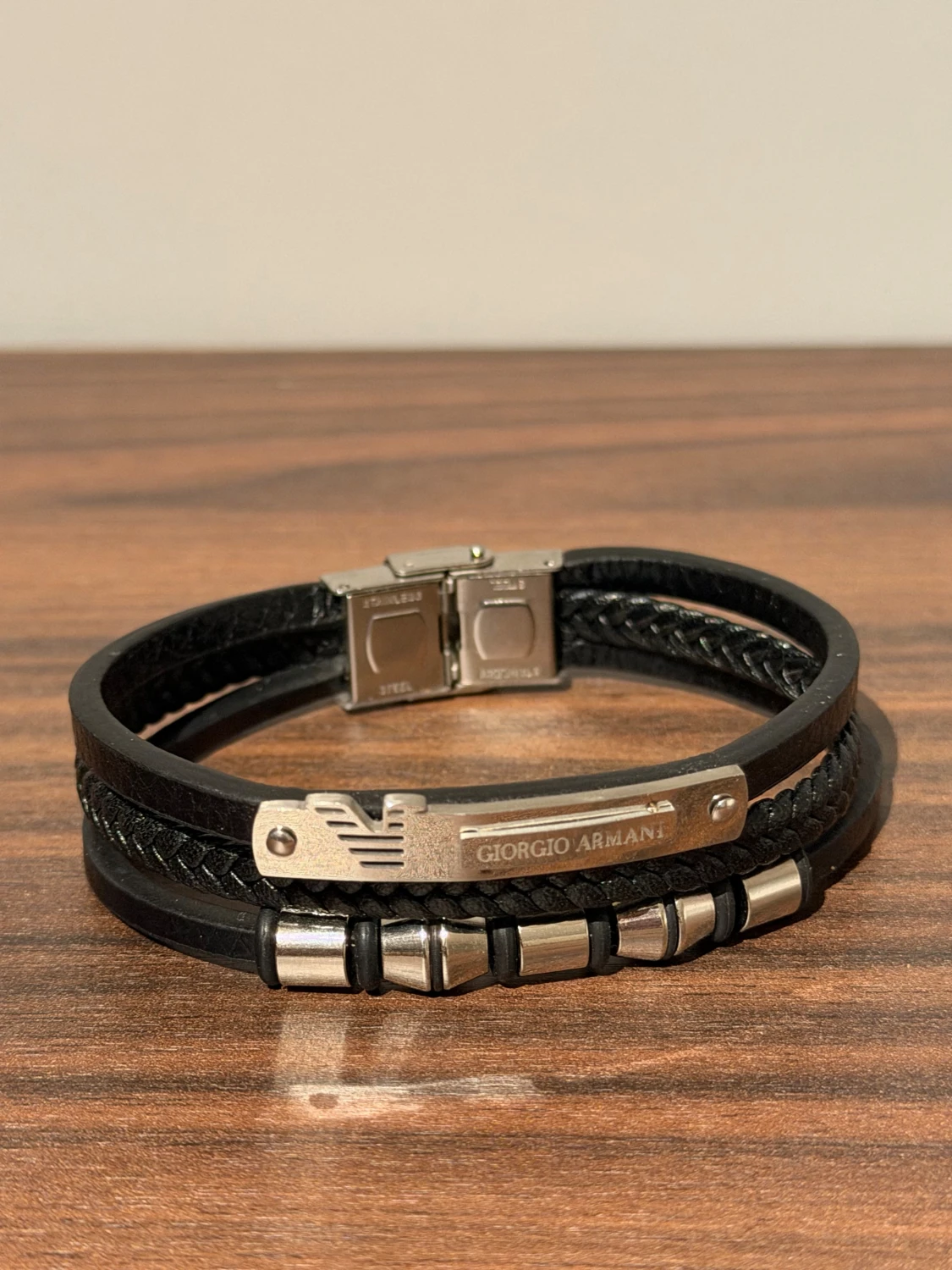 Svart armband Giorgio Armani läder & stål