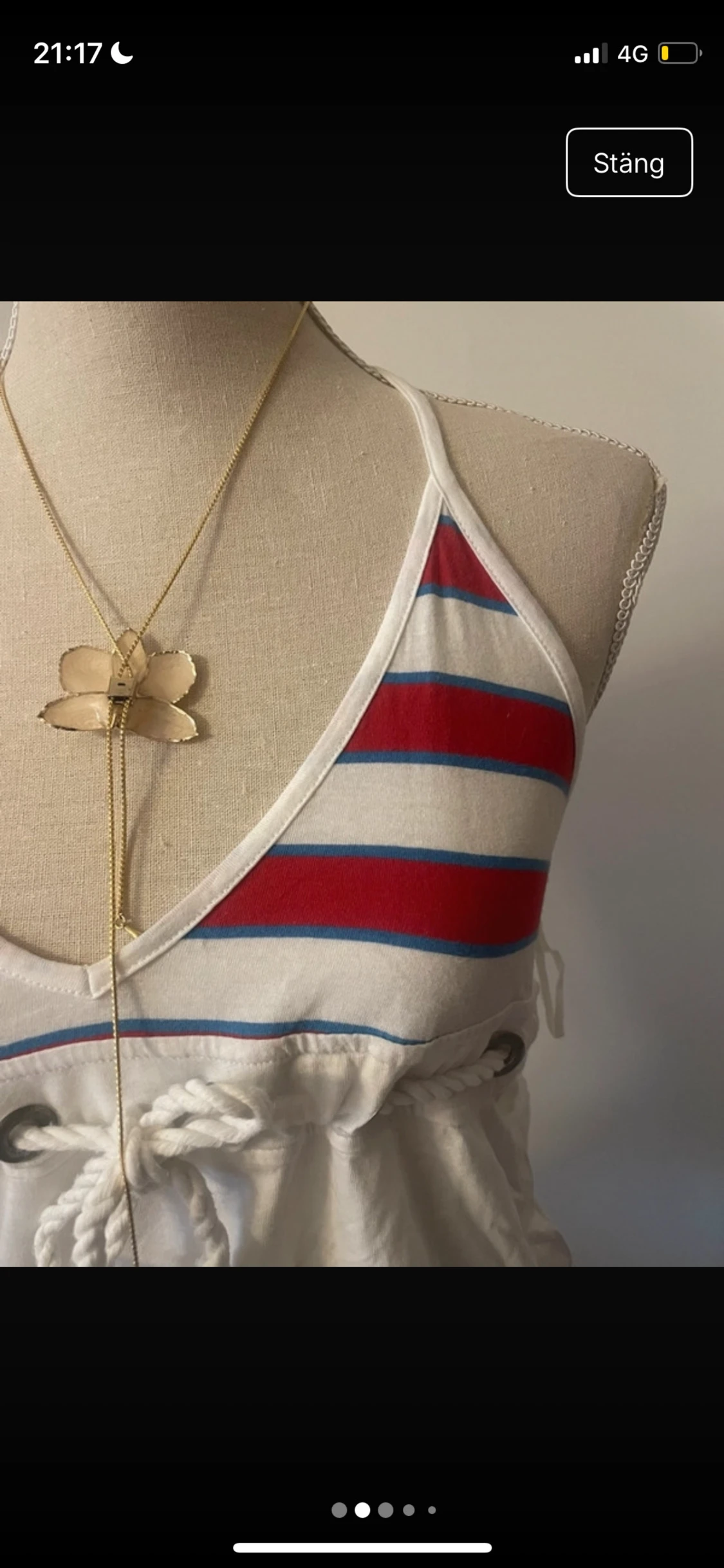 Randig vit linnetopp med snörning - 1