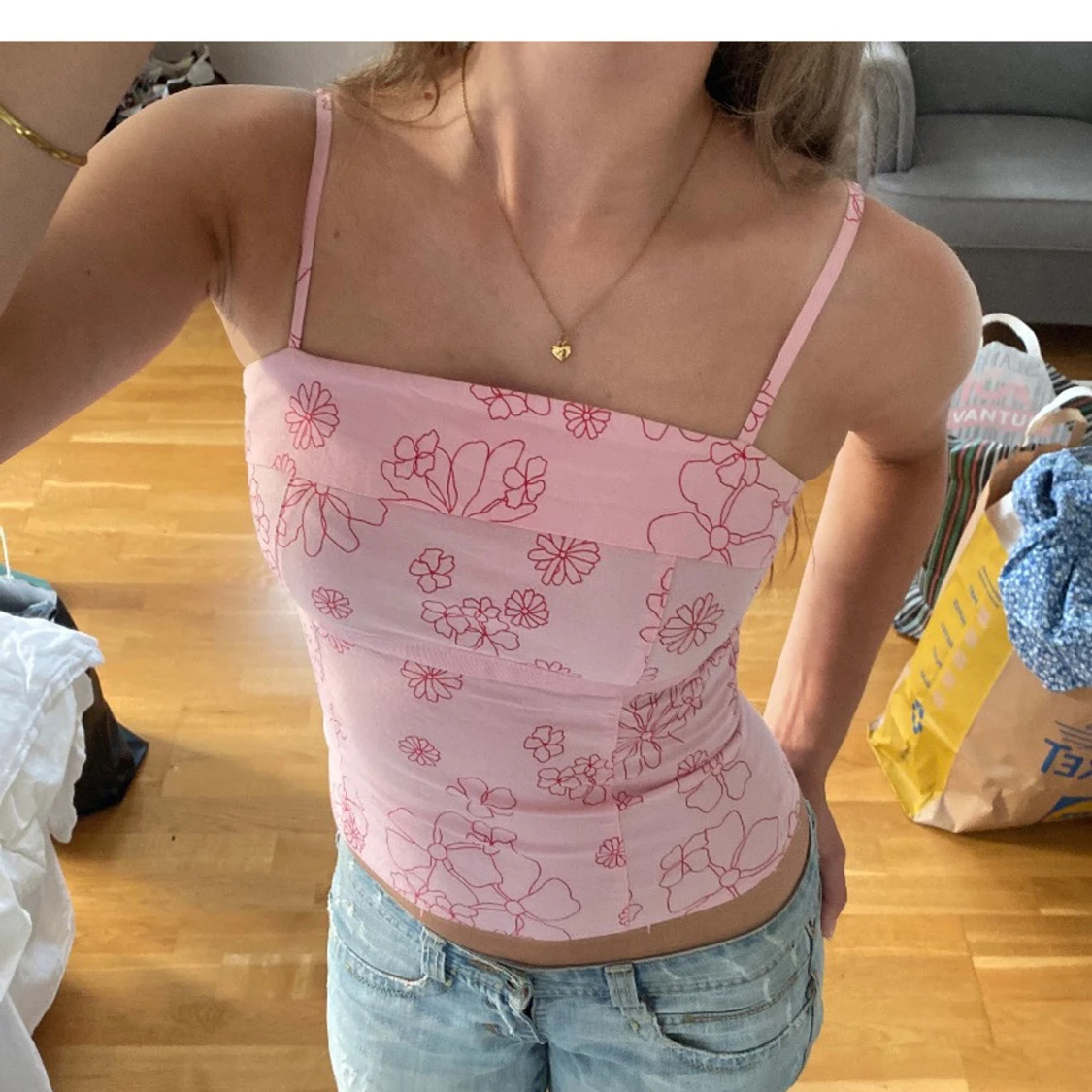 Rosa blommig topp med dragkedja - 3