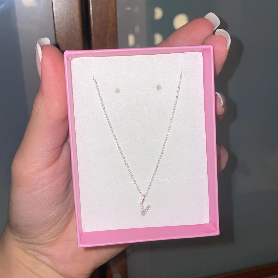 Silverhalsband med V-hänge och stenar