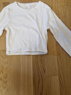 Vit croppad långärmad topp Gina Tricot - Säljer en enkel och stilren vit croppad topp från Gina Tricot. Storleken är 134/140. Toppen har lång ärm, rund halsringning och är gjord i mjuk bomull. Perfekt att matcha med jeans eller kjol för en clean look.