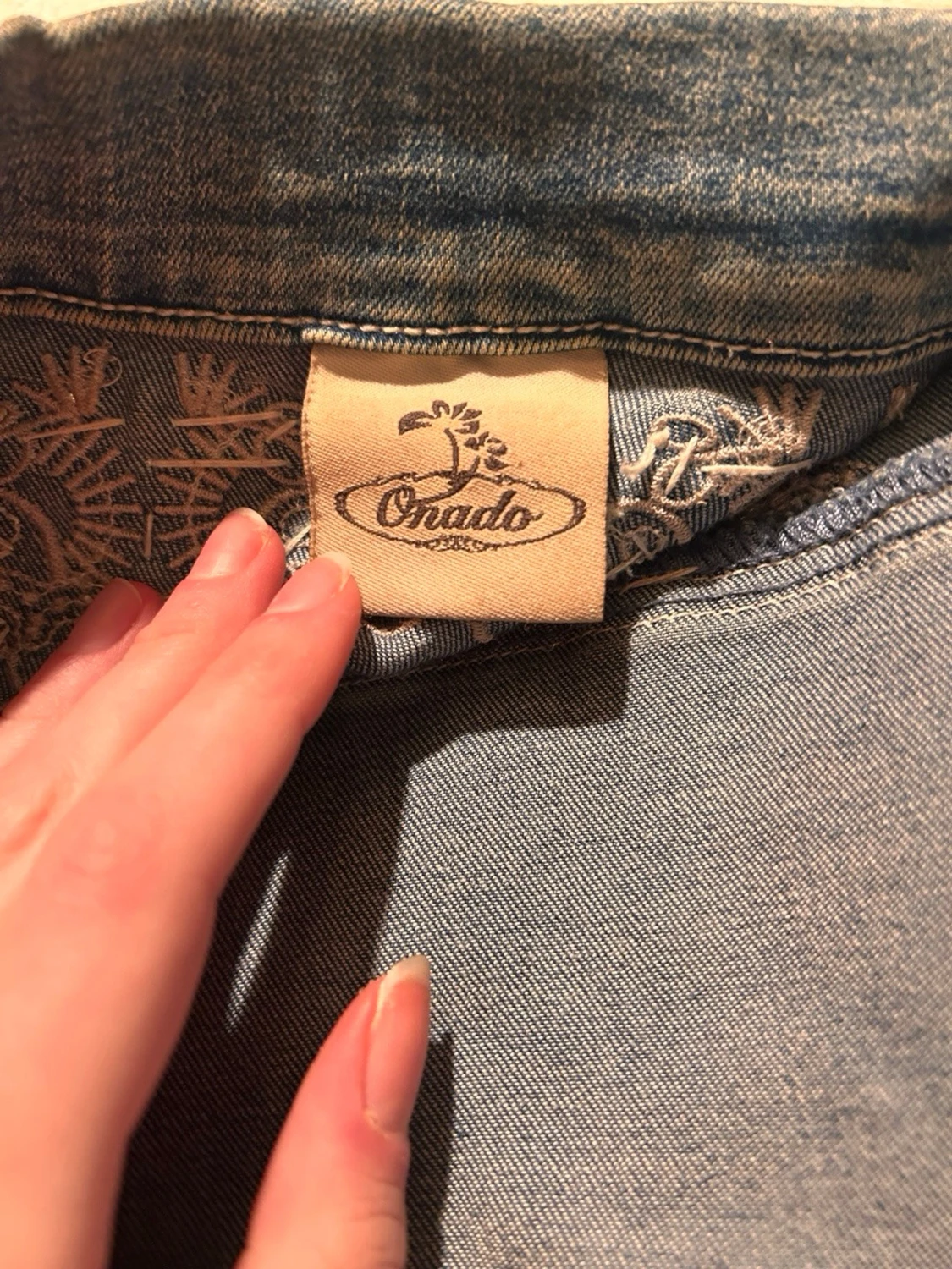 Ljusblå jeansjacka med pärlor Onado XL - 2