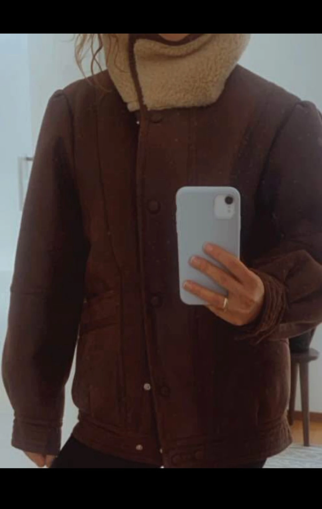 Brun teddyjacka med bred krage - 2