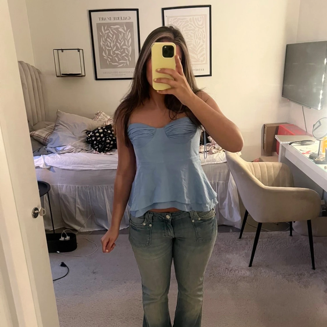 Ljusblå ärmlös korsett-topp