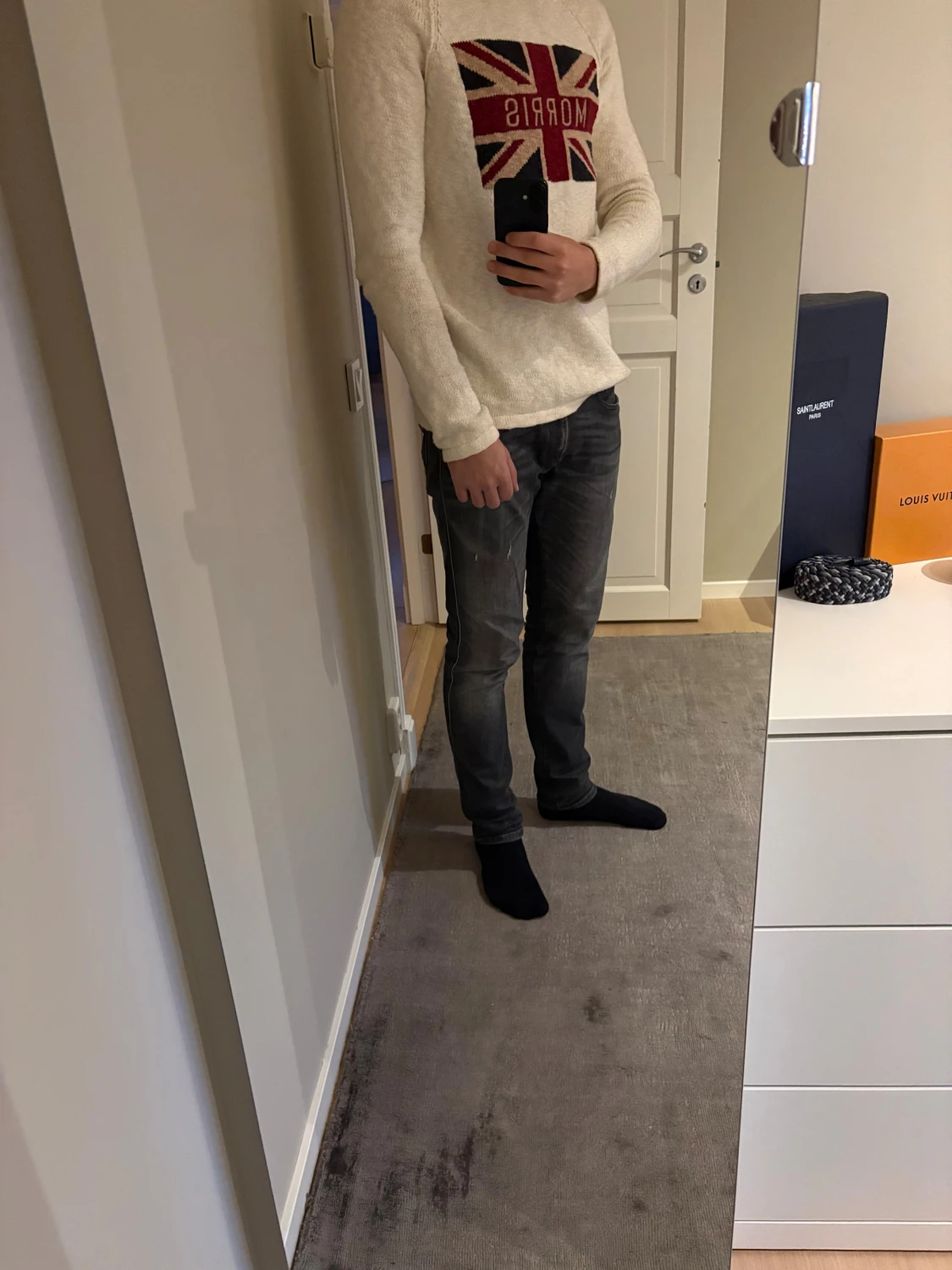 Vit stickad Morris tröja med flagga - 1