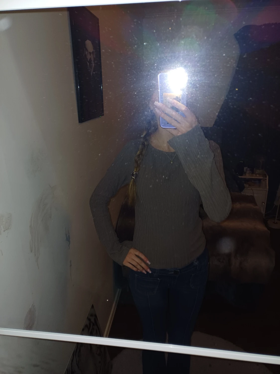 Ribbad brun långärmad tröja