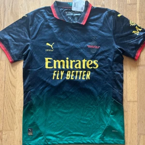 AC Milan x Off-White Puma fotbollströja - AC Milan fotbollströja med Off-White och Puma branding, svart och grön färg med gul text. Kortärmad med röd detalj på krage och ärmslut. Nummer 10 och 'RAFA LEÃO' på ryggen, 'DIAVOLI' på bröstet. Tillverkad i lätt polyester med DryCell-teknologi. Skriv privat för mer frågor 