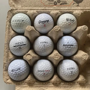 Golfbollar (blandade märken) - Ett set med nio golfbollar av olika märken som Bridgestone, Inesis och Ultra. Perfekt för dig som vill komma igång med golf eller behöver extra bollar till träningen.