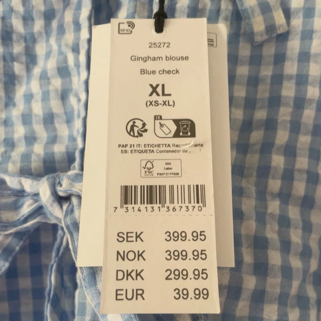 Blårutig blus med knyt fram - 2