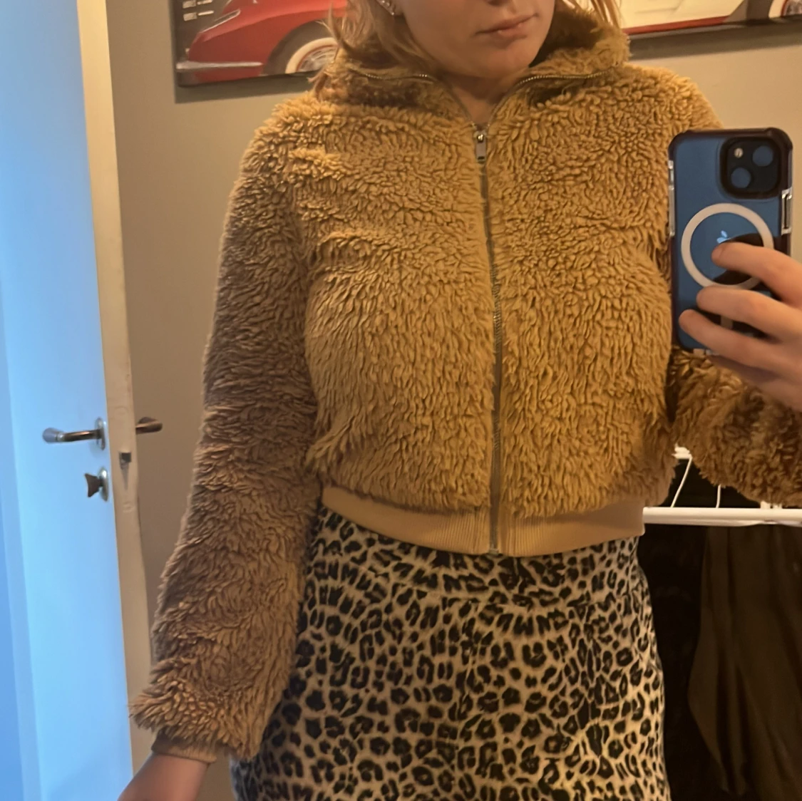 Beige teddyjacka med dragkedja - 2