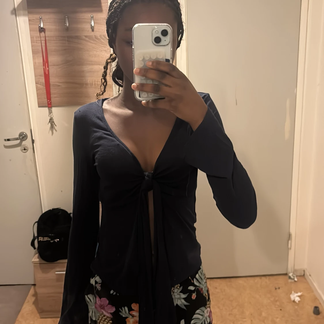 tie front long sleeve top - 1