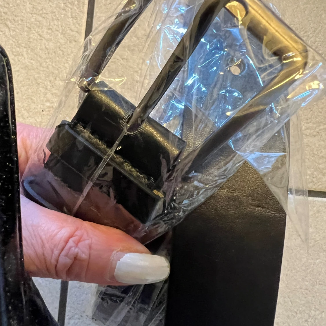 Svart brett bälte i skinn 110 cm - 2