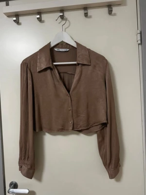 Zara blus - Använd fåtal gånger. Lite skrynkligt material framme, går bort när man stryker. Storlek S/XS skulle jag säga. Beige/brun färg.