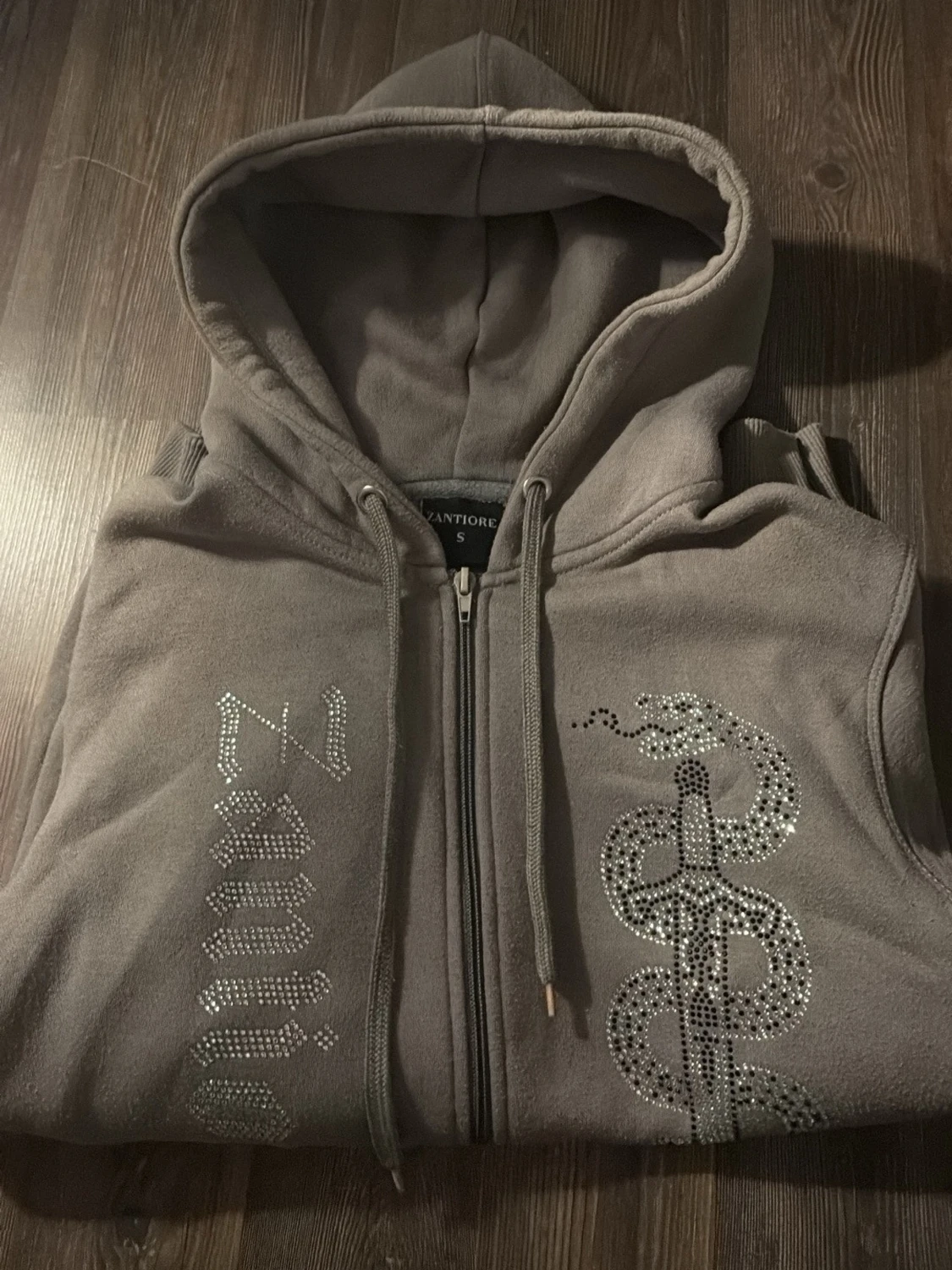 Rhinestone hoodie Beige - 1