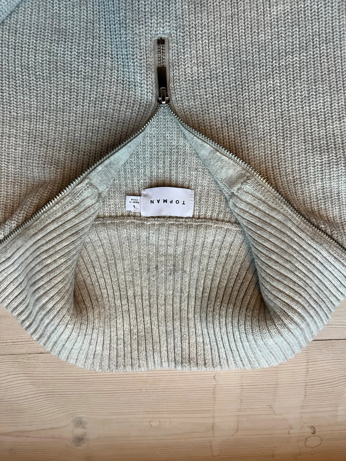 Grå ribbstickad half zip-tröja Topman strl L - 1