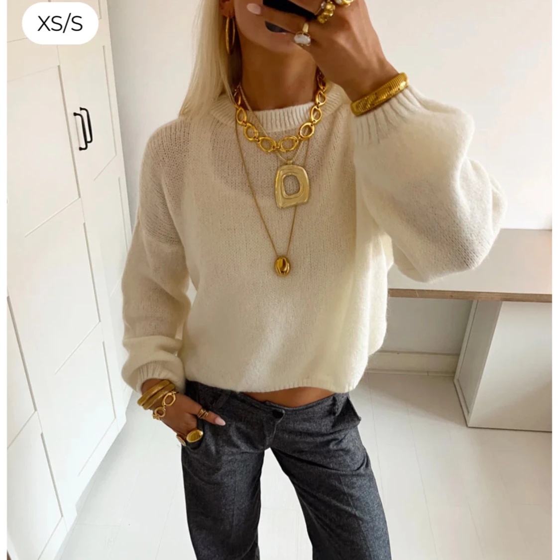 Vit stickad tröja Design by Si XS/S