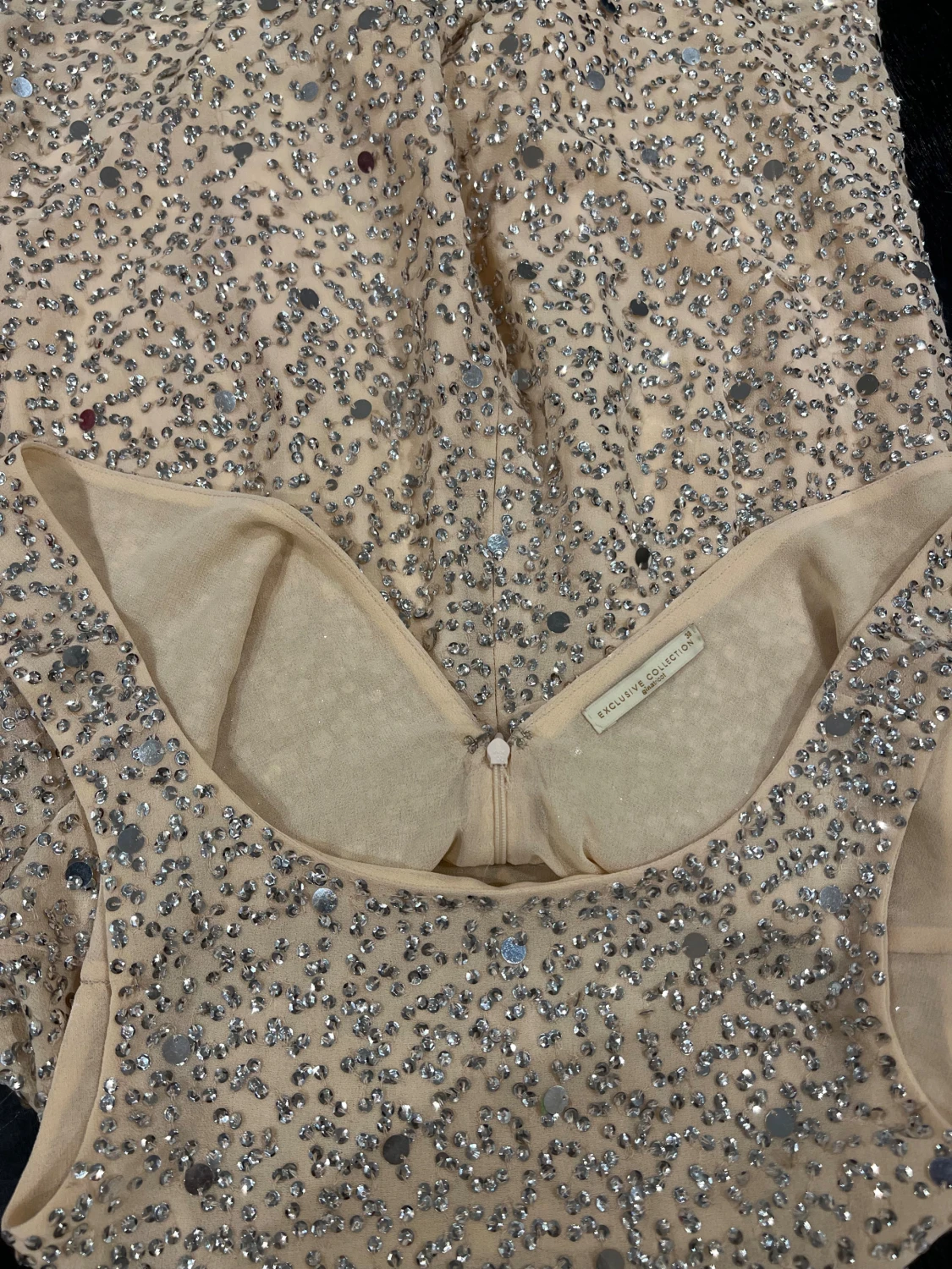 Beige paljettprydd byxdress - 2