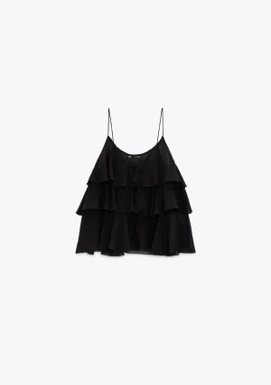 Svart volang-linnetopp från Zara - Svart volang topp från Zara 🤎 Köptes för 329kr