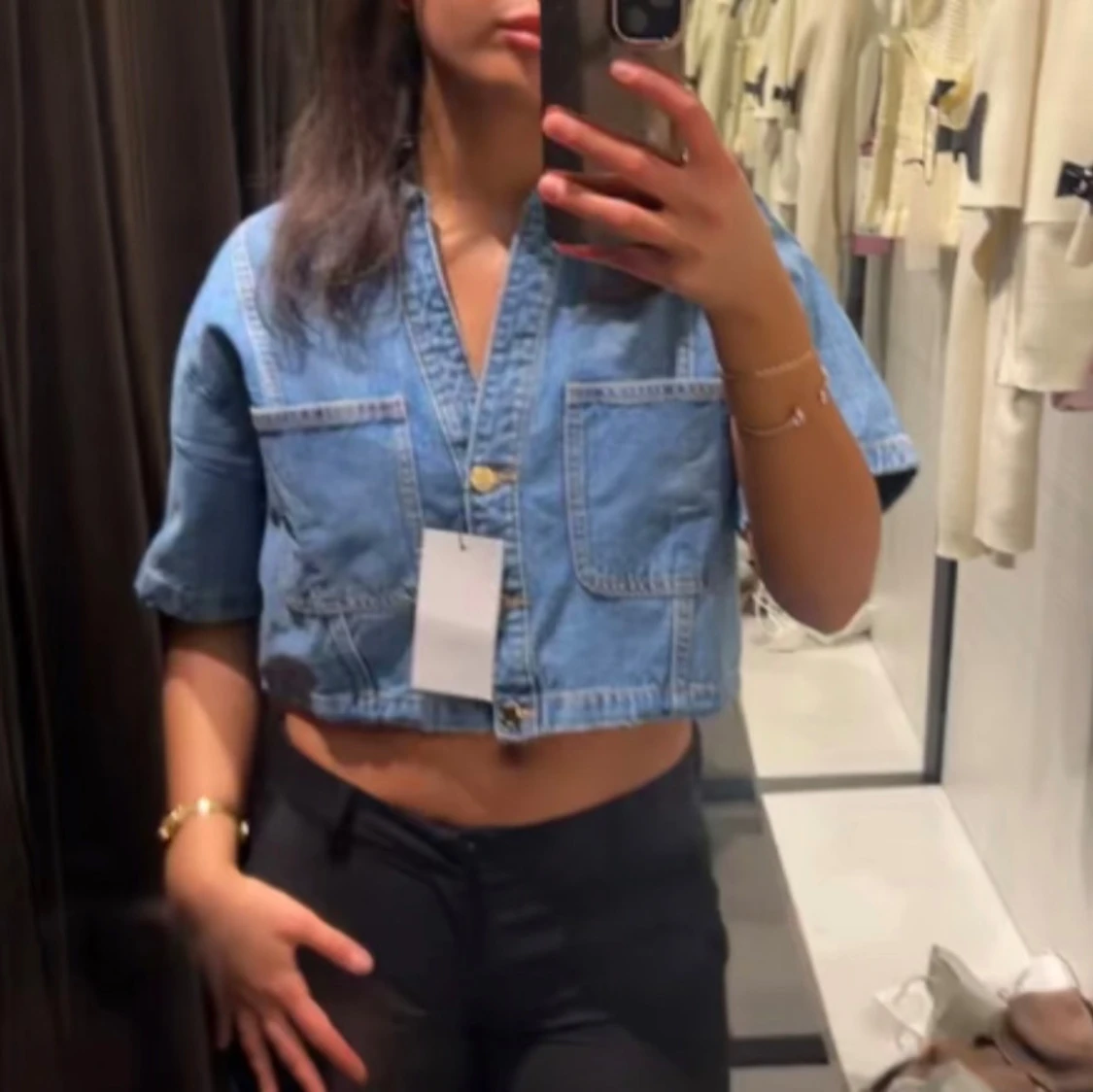 Croppad jeansskjorta från Zara - 2