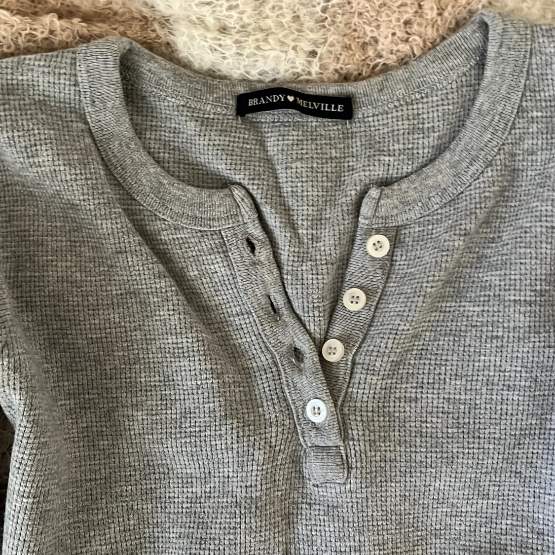 Grå ribbad långärmad tröja Brandy Melville - 2