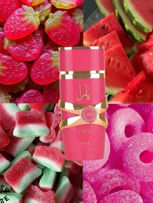 Yara Candy EdP 100ml - Yara Candy från Lattafa är en Eau de Parfum på 100 ml. Flaskan och förpackningen har en lekfull, färgstark design som sticker ut. Perfekt för dig som gillar söta och fruktiga vibbar. En kul detalj för din parfymhylla!