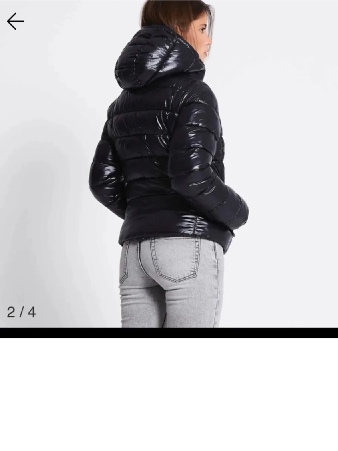 Svart glansig pufferjacka med huva - 1