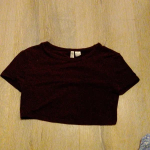 Mörkröd croppad topp från Divided - Säljer en mörkröd croppad topp från Divided. Toppen har korta ärmar och rund halsringning, perfekt för att matcha med höga jeans eller kjol. Enkel och stilren design som funkar till många olika looks.