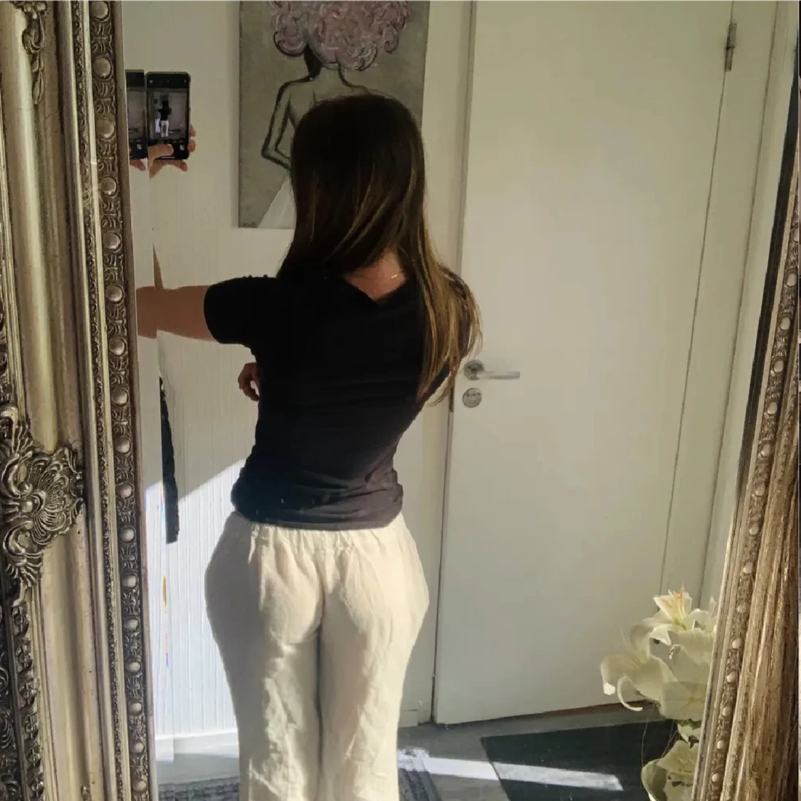 Vita linnebyxor med snörning - 2