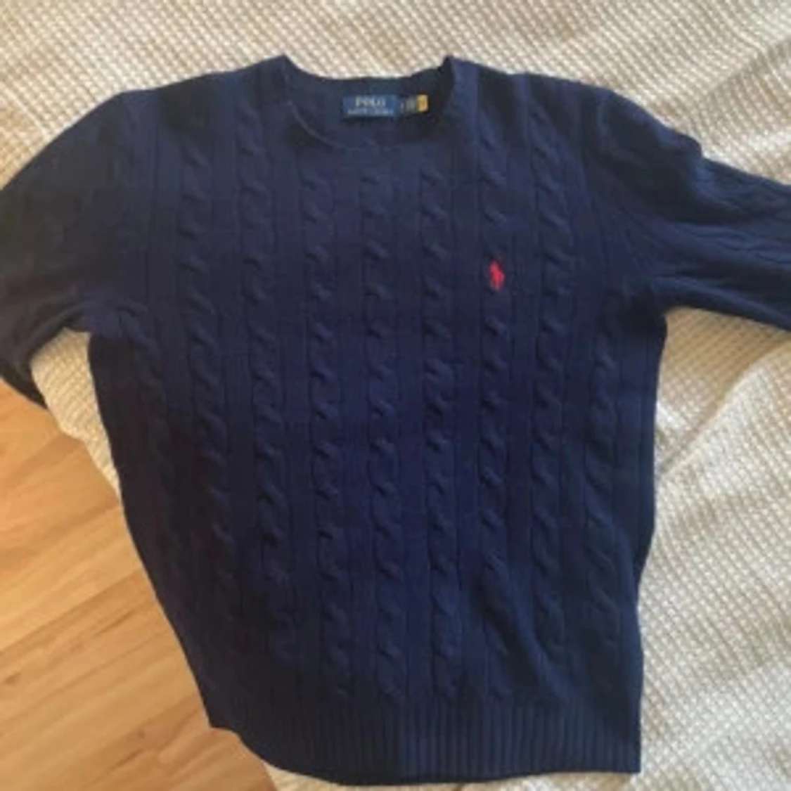 Marinblå kabelstickad tröja Polo Ralph Lauren