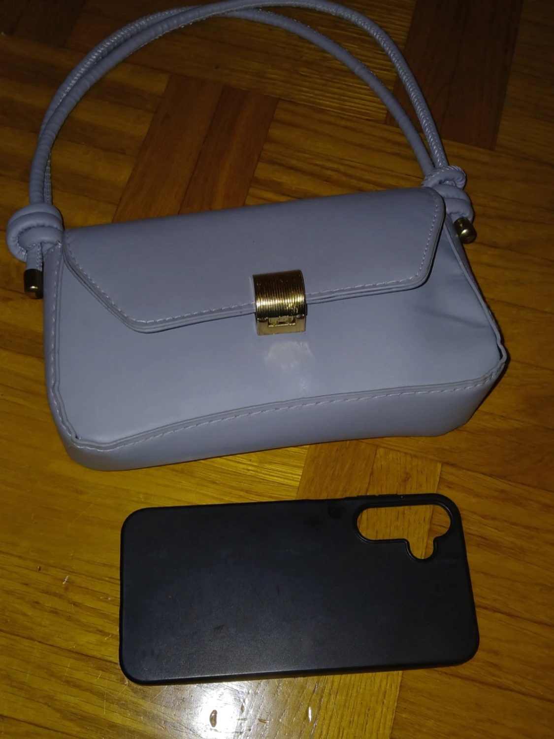 Grå/blå axelväska med gulddetalj - 6