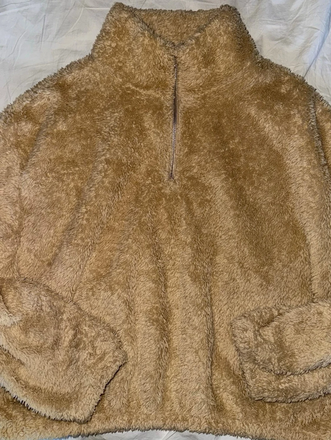 Beige teddyjacka med half zip - 3