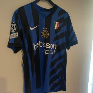 Inter Milan Frattesi #16 matchtröja Nike - Inter Milan matchtröja med Frattesi #16, blå och svart med randigt mönster. Nike-logga, klubbmärke och Champions League- patch 