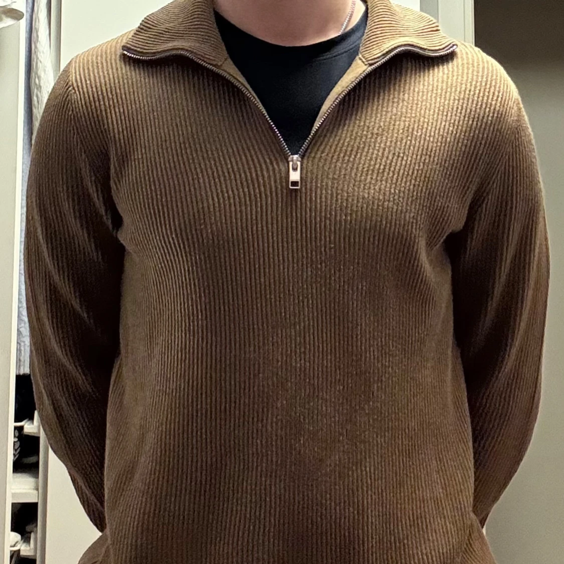 Brun ribbad half zip tröja Jack & Jones